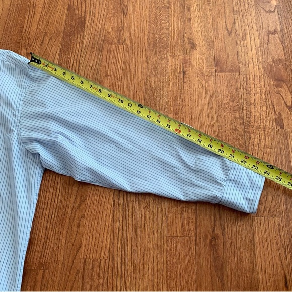Emanuel Ungari light blue and navy striped button up dress shirt 17 34/35 XL - Picture 15 of 15